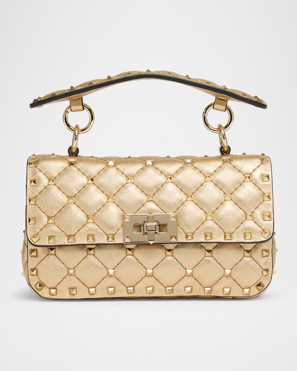 Quilted Laminated Leather Rockstud Shoulder Bag